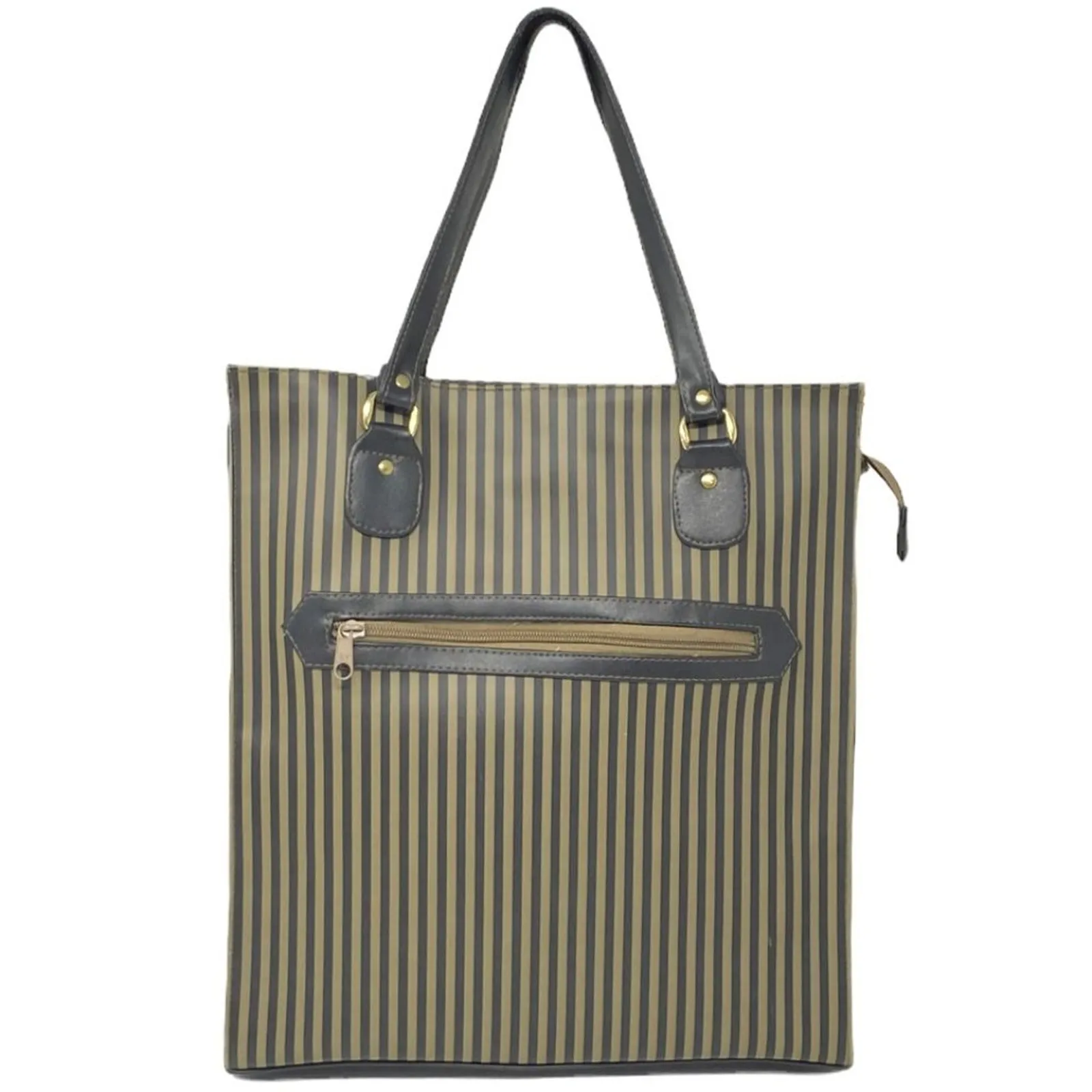 Ladies Large Tote Bag Purse ~ Khaki Green Tan & Black Stripe ~ Shopping HandBag - Image 3