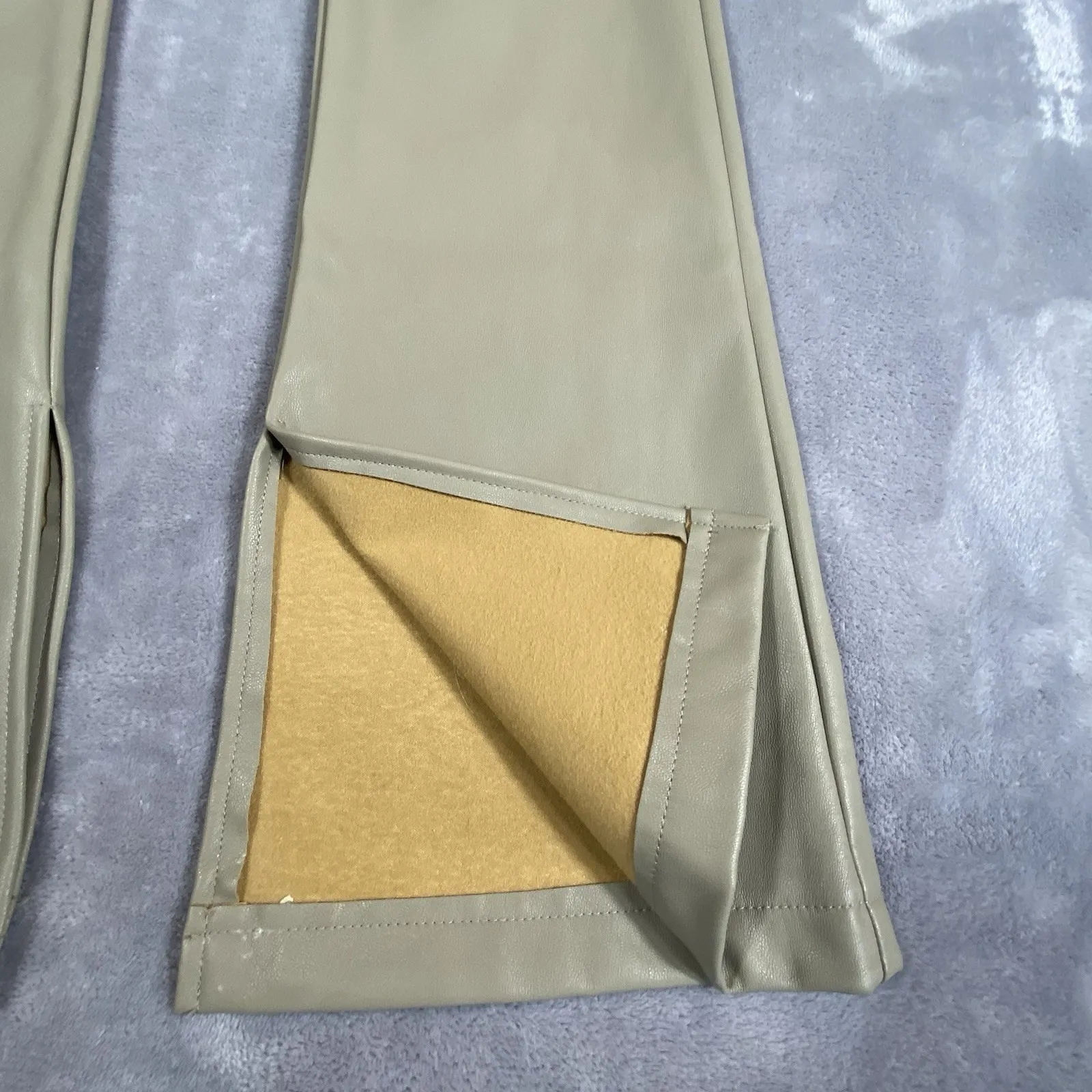 Flare Pants Womens‎ Size 0 Tan Y2K Faux Leather Hippie Festival Zip Rocker Gypsy - Image 2