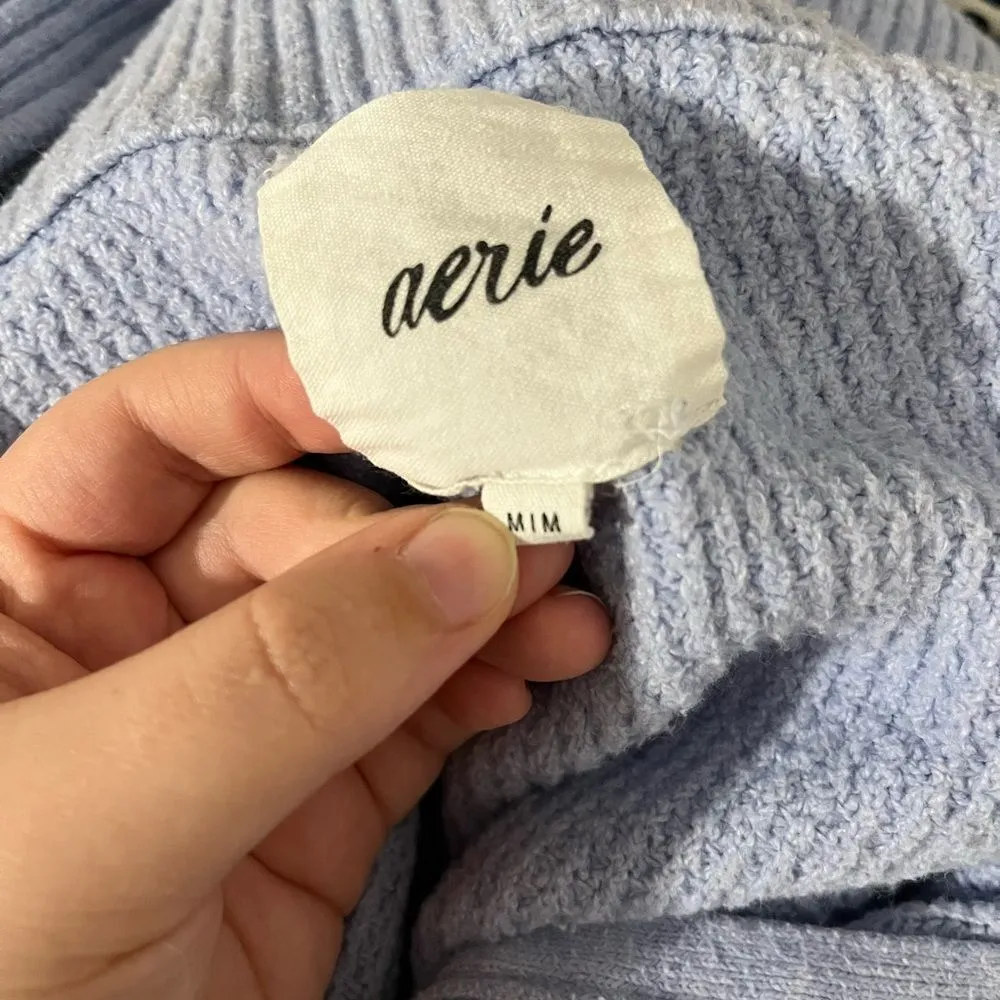 Aerie Turtle Neck 3/4 Zipper Ribbed Blue Oversized Sweater Size Medium - Image 5