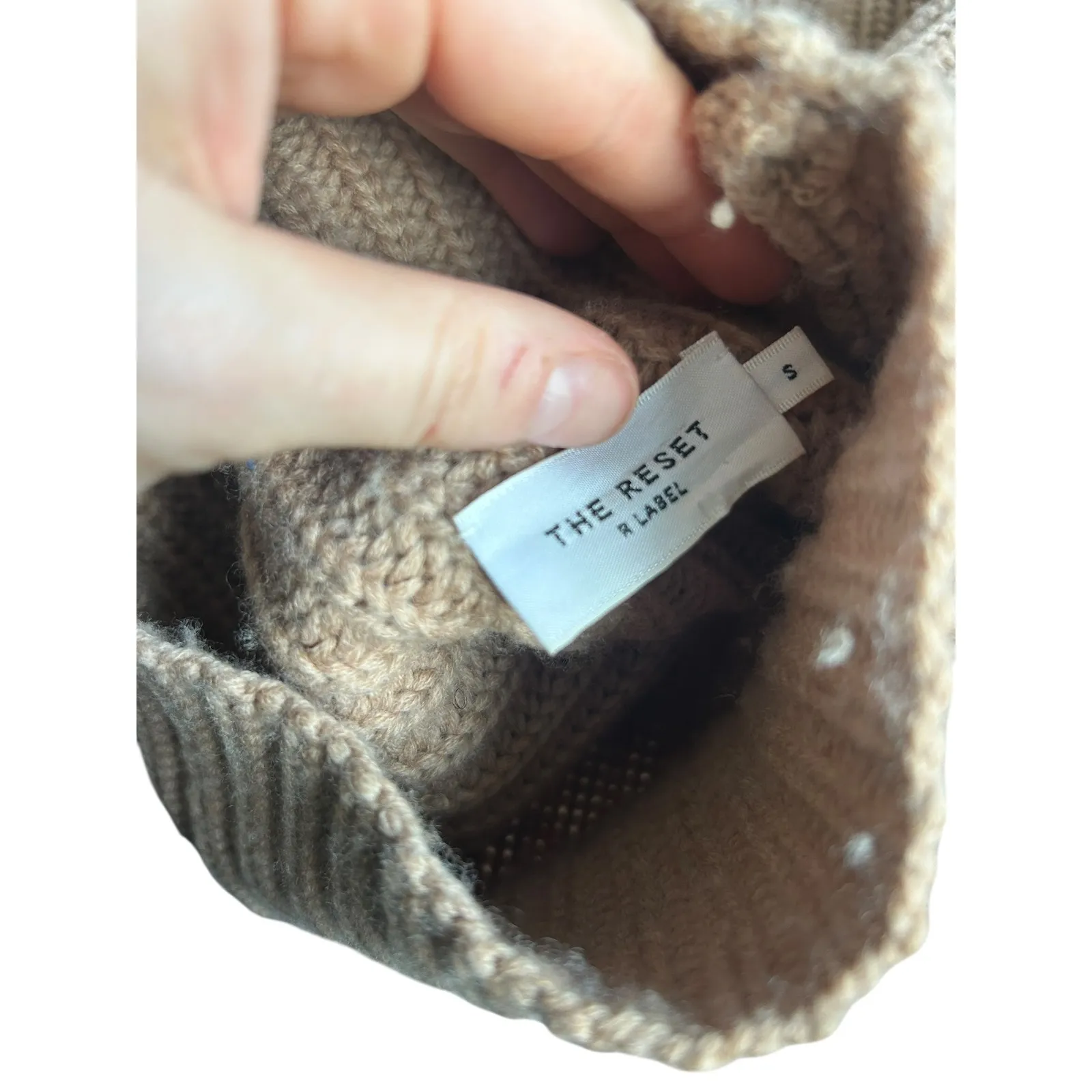 THE RESET The Max Mock Neck Seed Beige Chunky Knit Turtleneck Sweater Size S Tan - Image 10