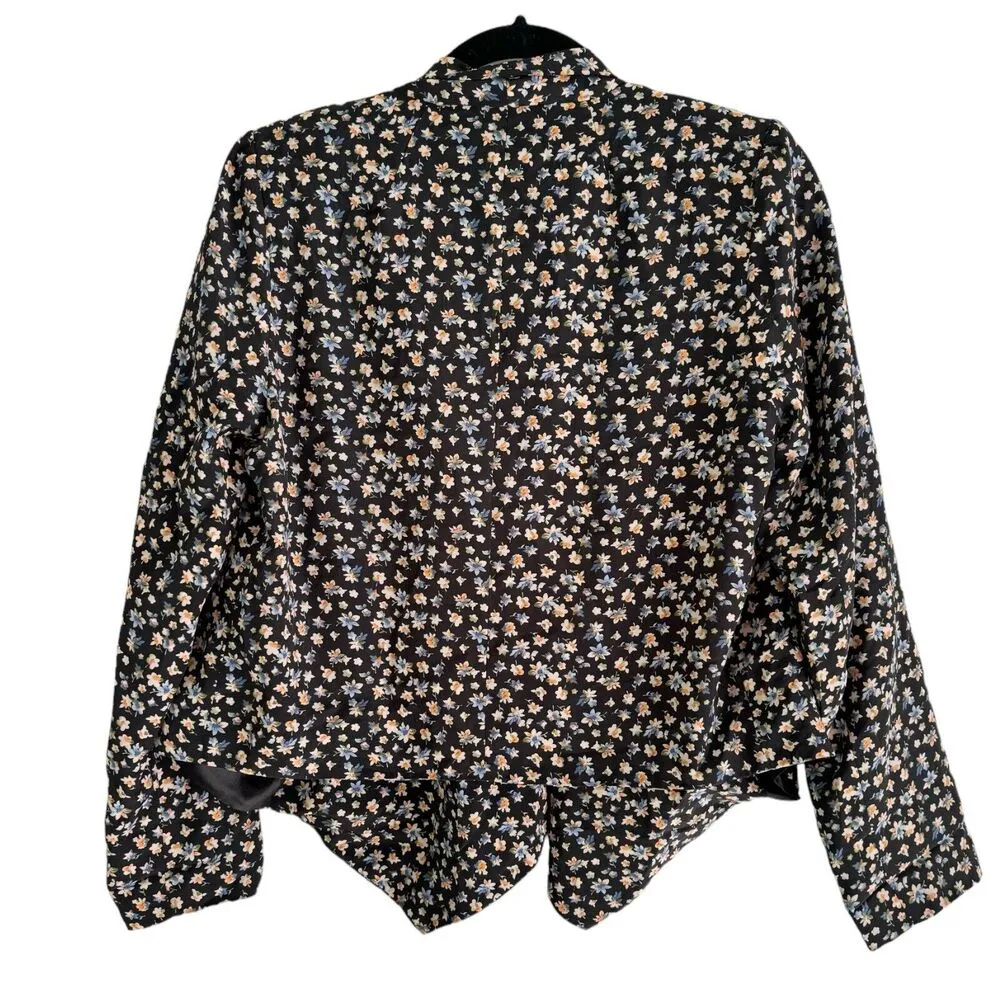 NWT Free Hug Dark Floral Asymmetrical Hem Open Front Blazer Jacket Size Small Blue - Image 4