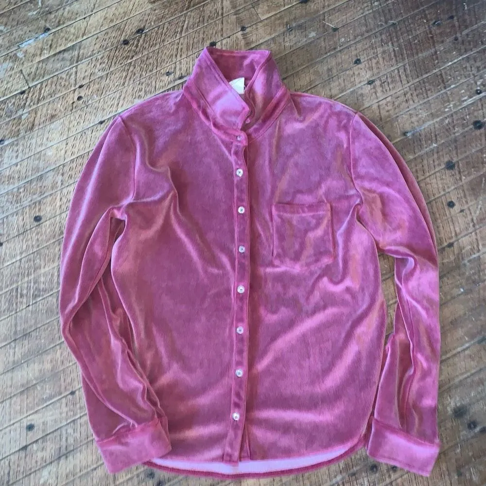 White Cloud pink velvet button down soft normcore S shirt - Image 3