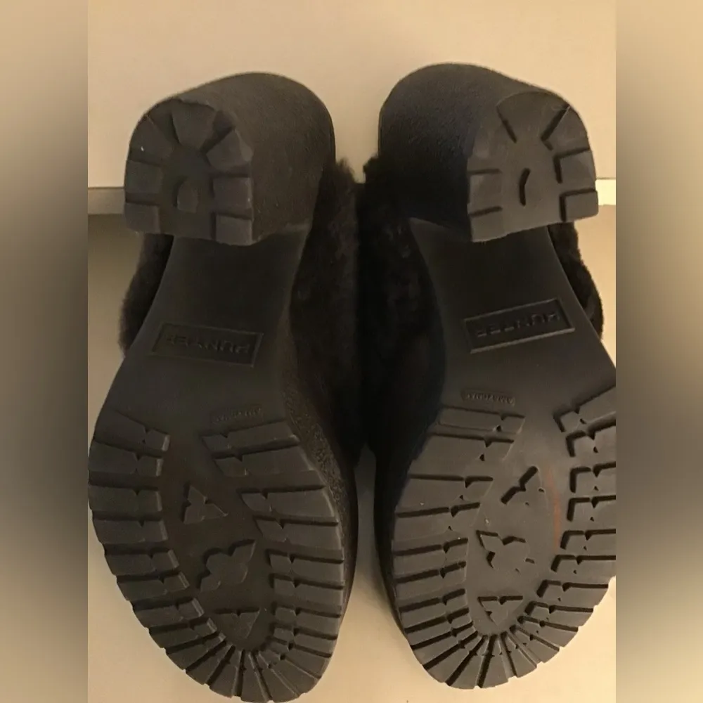 Hunter Original women brown leather fur trim Bruson mule shoes US 7.5 Euro 38 - Image 9