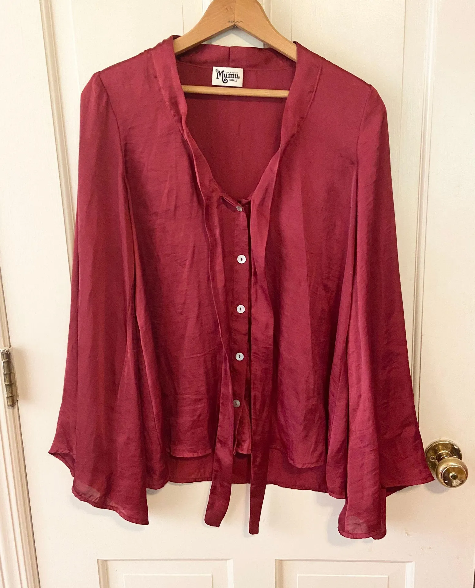 brynn bell sleeve blouse ruby satin - Image 2