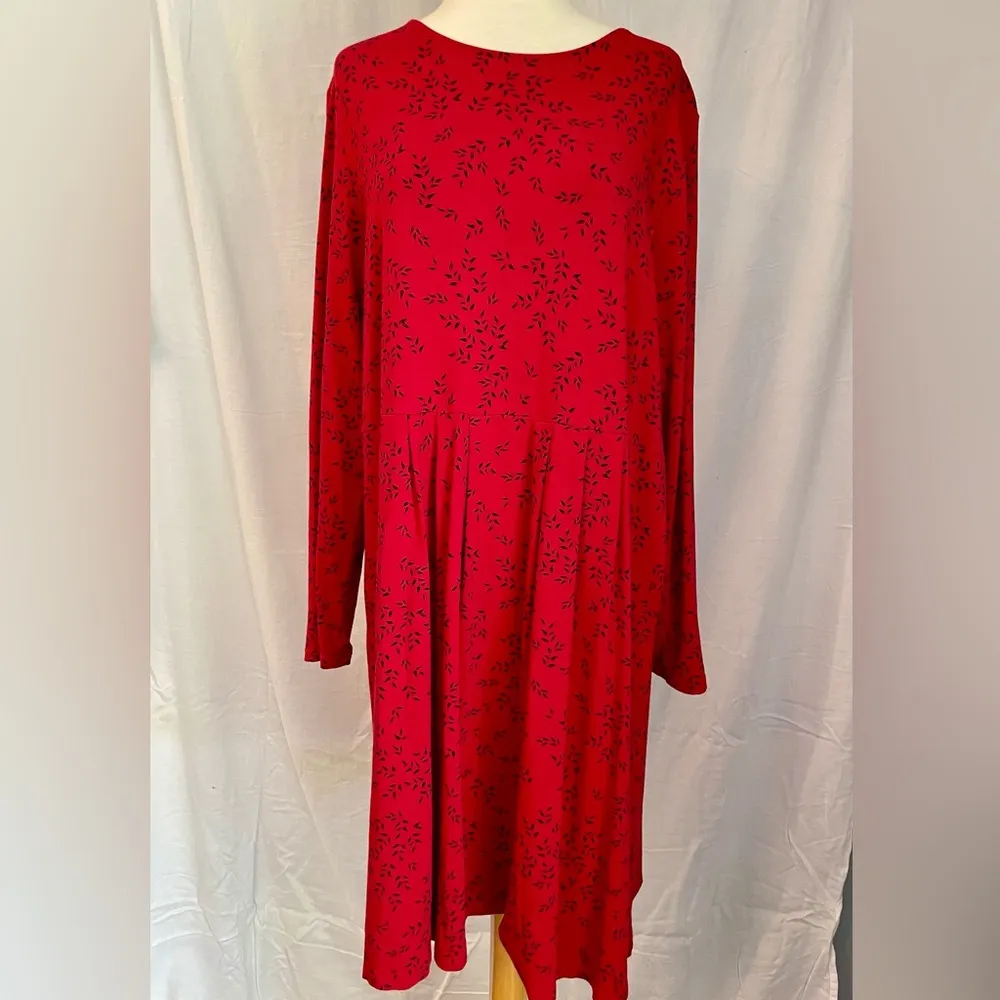 J Jill Wearever Collection Cottagecore Lagenlook Red Comfy Long Sleeve Dress Size LP - Image 3