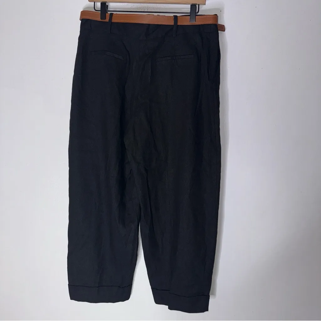 NWT Zara‎ Large Black Linen Blend Wide Leg Pants CP - Image 2