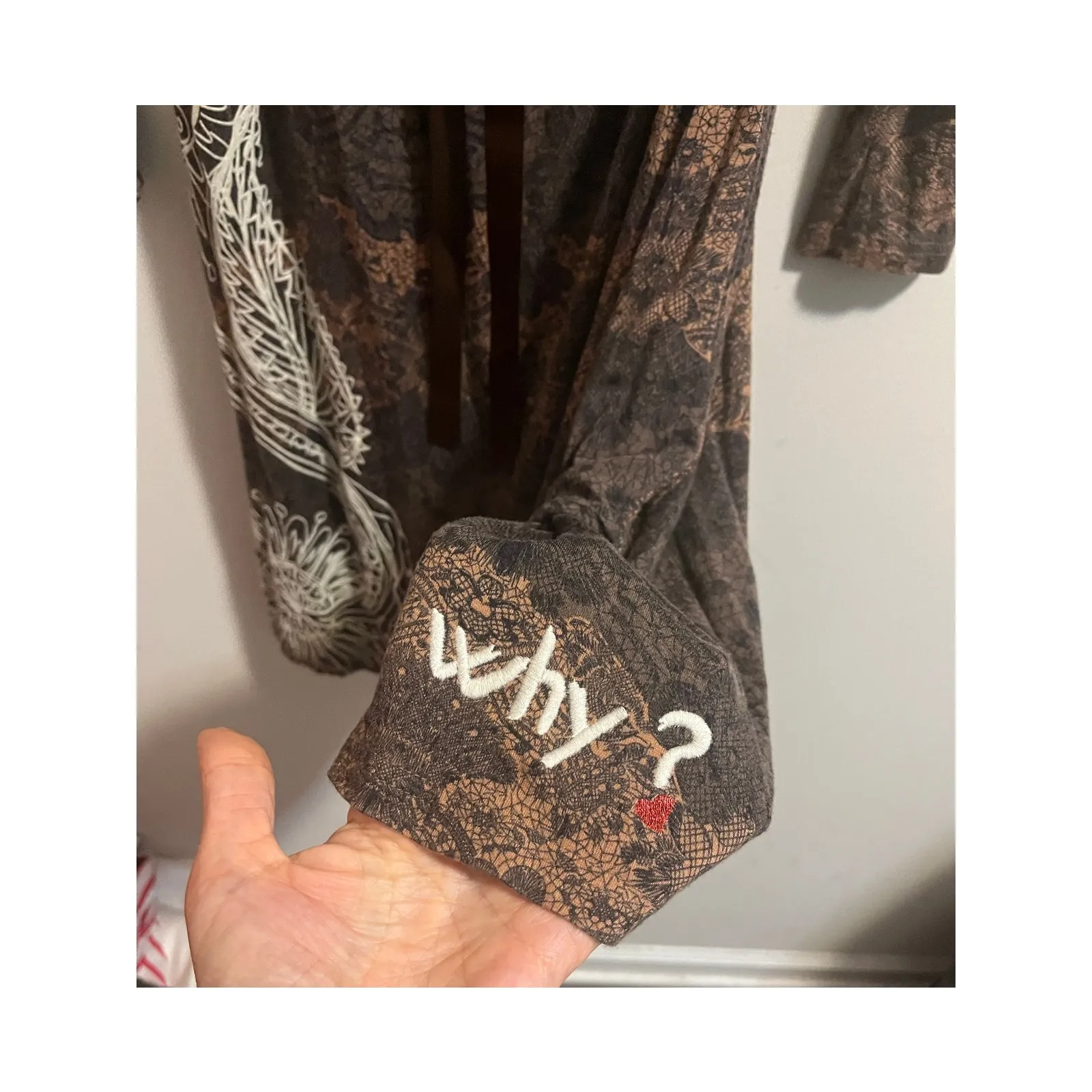 Desigual Why? 47V2048 Women's Brown Faux Wrap Embroidered Belted Dress sz. M - Image 8