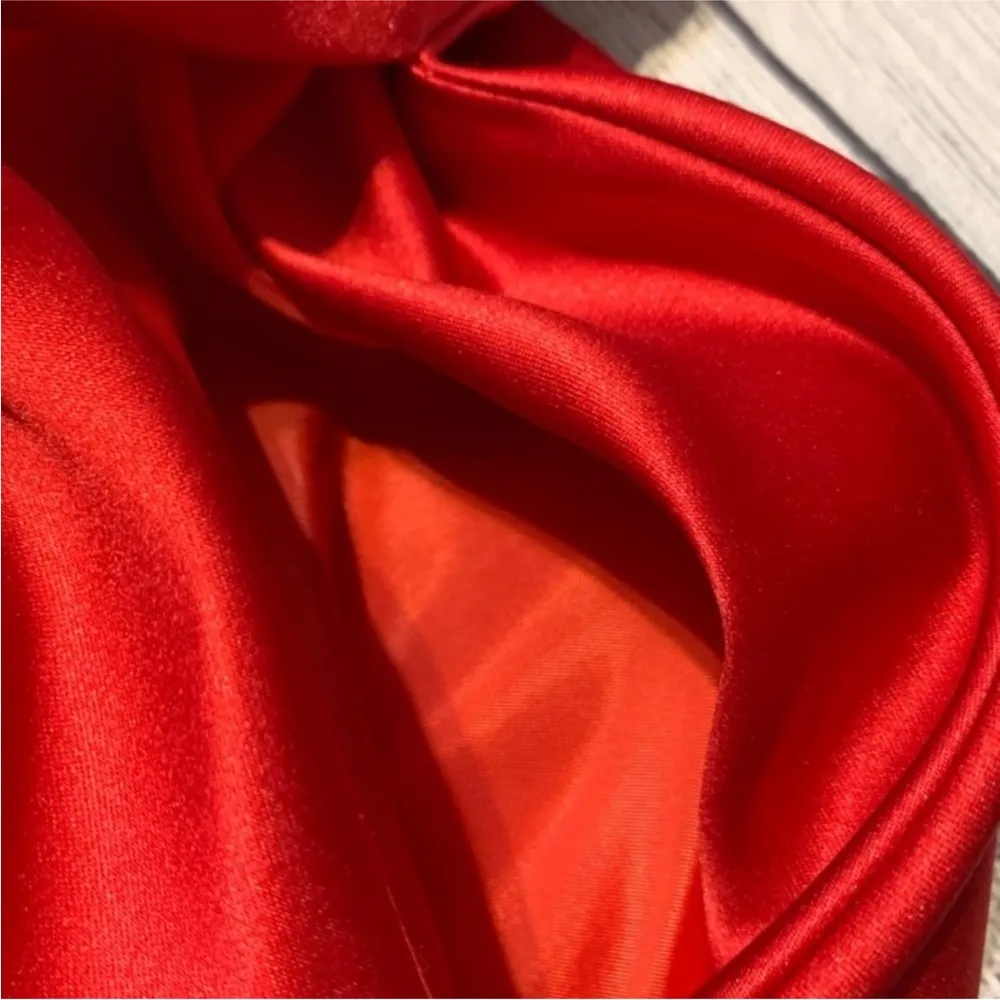 Betsy & Adam High Low Red Satin Prom Dress - Image 11