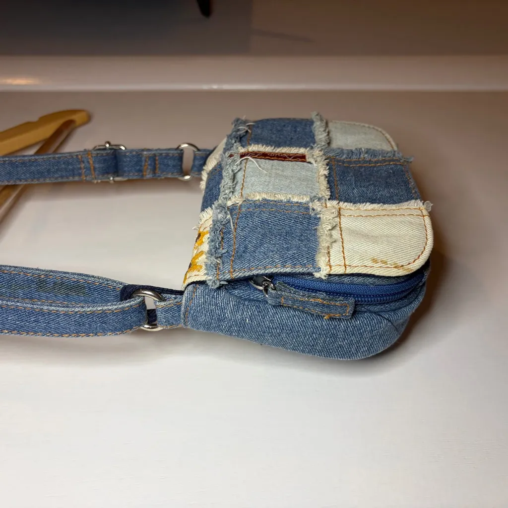 Denim Blues Vintage Patchwork Y2K Crossbody. Blue - Image 3