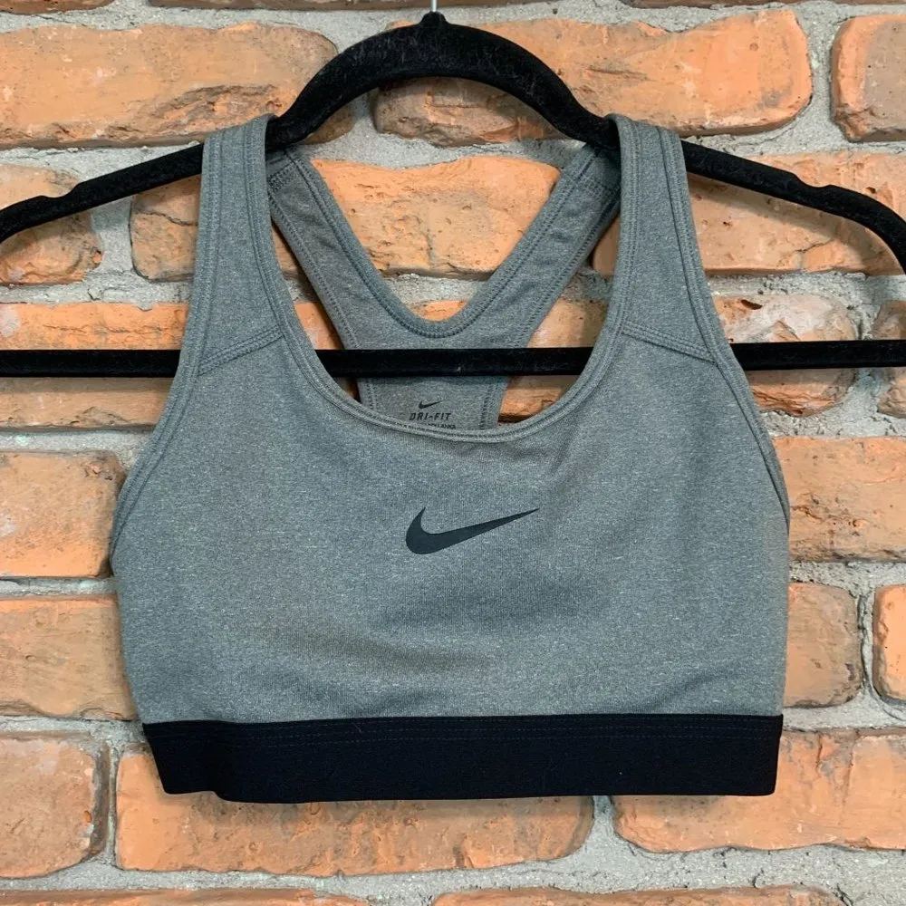 NIKE Pro-Classic Dri-Fit Racerback Medium Support Sports Bra Gray Black- Size XS - Image 3