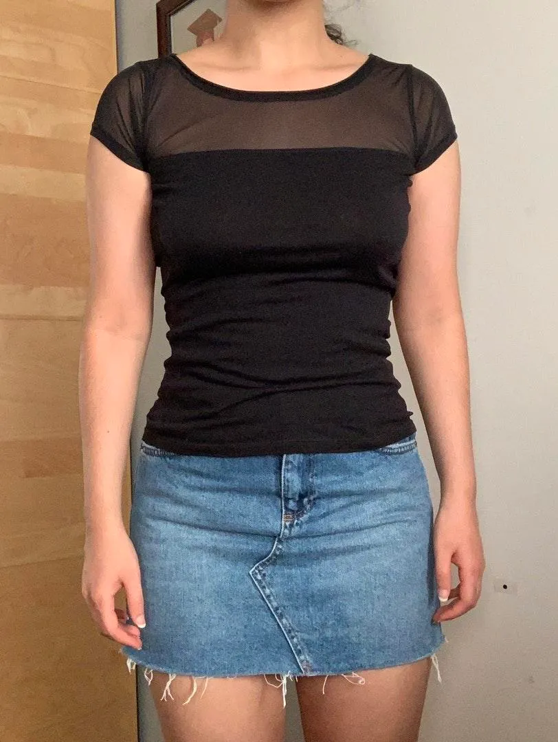 EXPRESS Sheer Mesh Panel Tee - Image 2