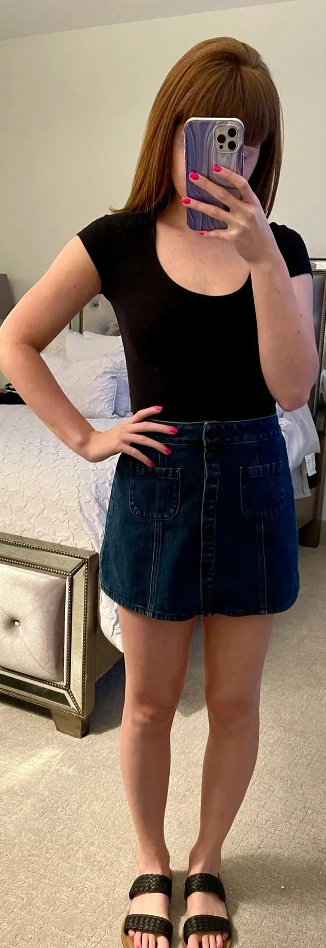 Denim Button Down Mini Skirt - Image 3