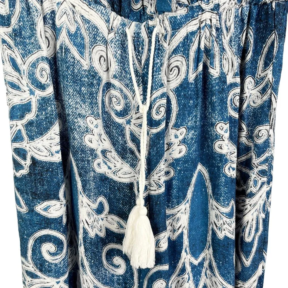 Jaase Jumpsuit Blue White Geometric Print S Bohemian Wide Leg New - Image 7