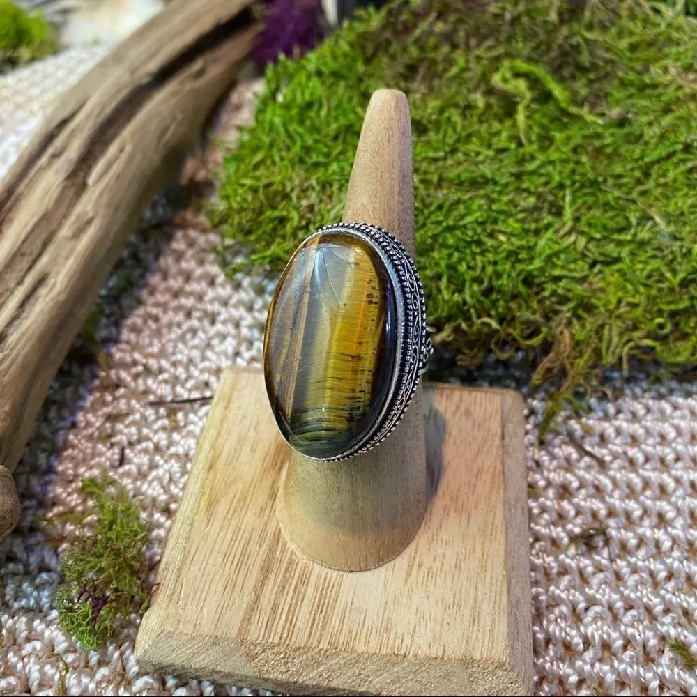 Tigers Eye gemstone antique design silver ring Brown - Image 3