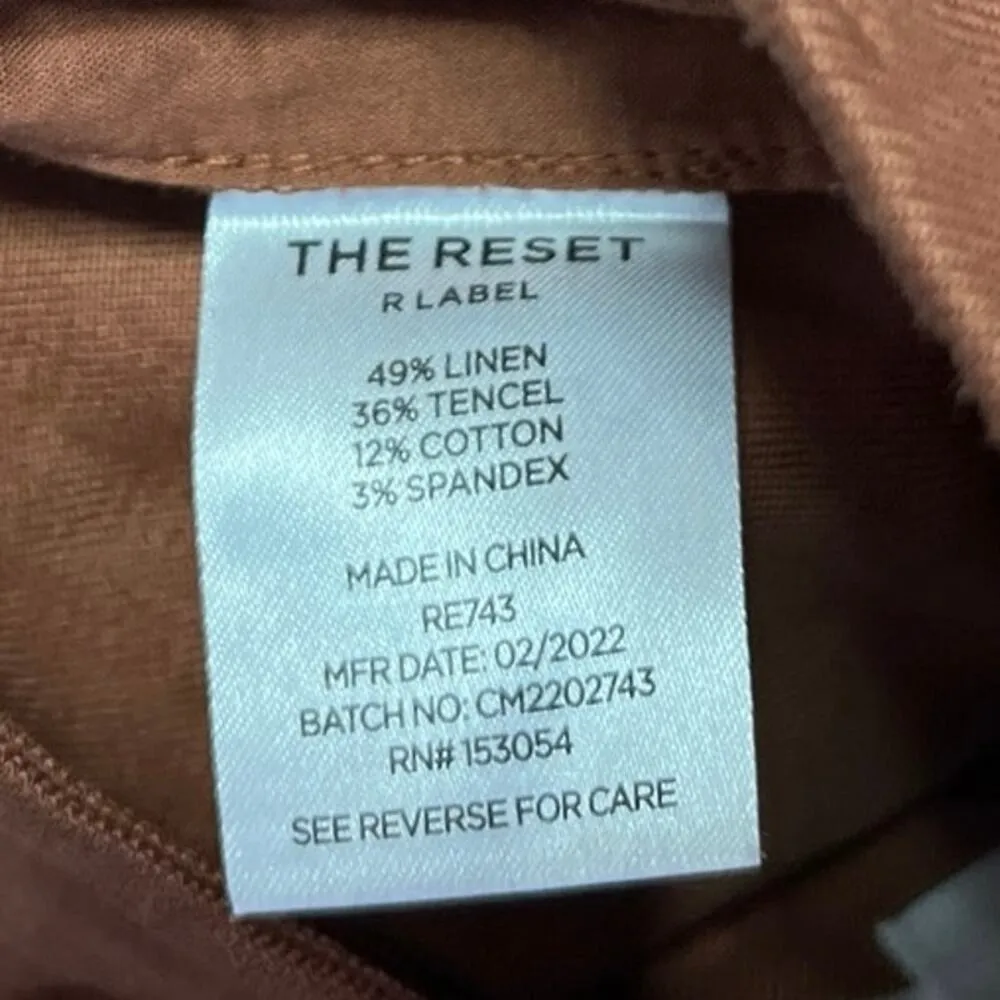 The Reset Brown Linen Pleated Straight Wide Leg Crop Trousers Dress Pants Size S - Image 5