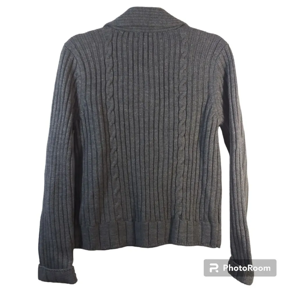 New York & Co Gray Knit Sweater Cardigan Button Front Size L - Image 2