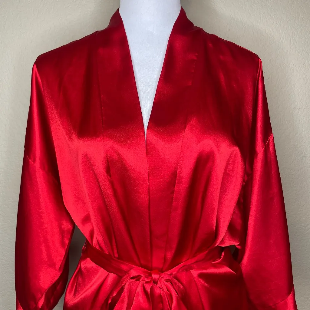Vtg Kristine Tyler Red Silky Satin Kimono Robe New York Paris Glam Loungewear OS - Image 2