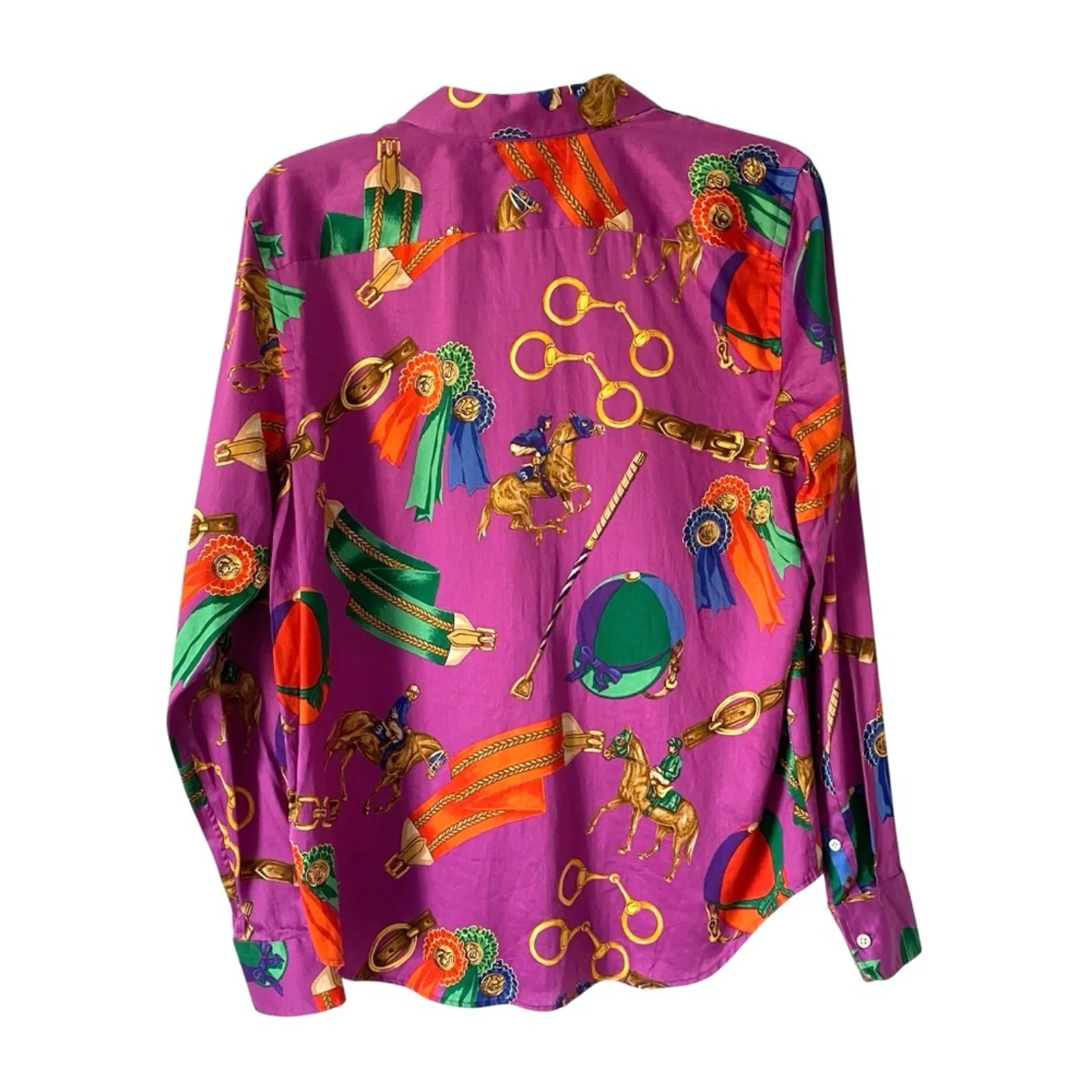 Ralph Lauren Purple Equestrian Polo Horse Chain Button Down Blouse size medium - Image 5