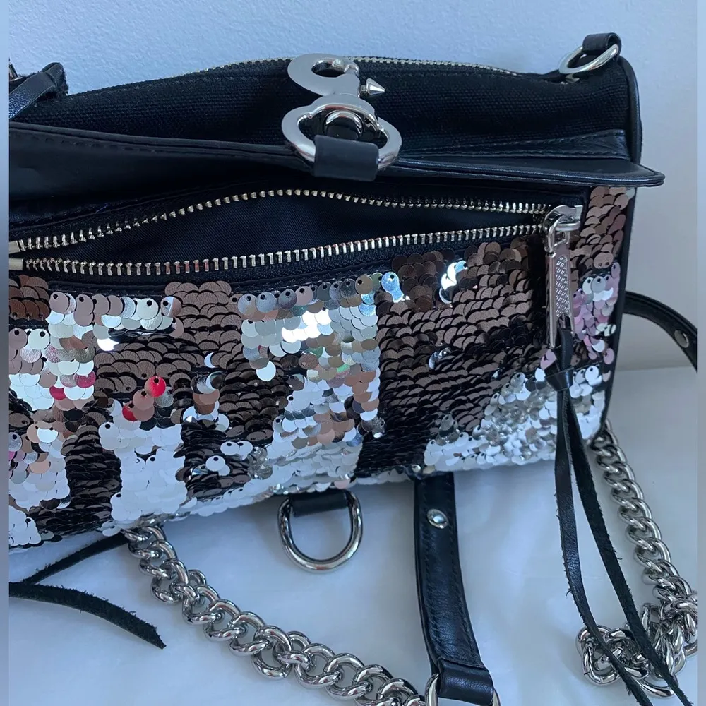 Rebecca Minkoff Black & Silver Sequin Mini Mac Crossbody Bag New - Image 8
