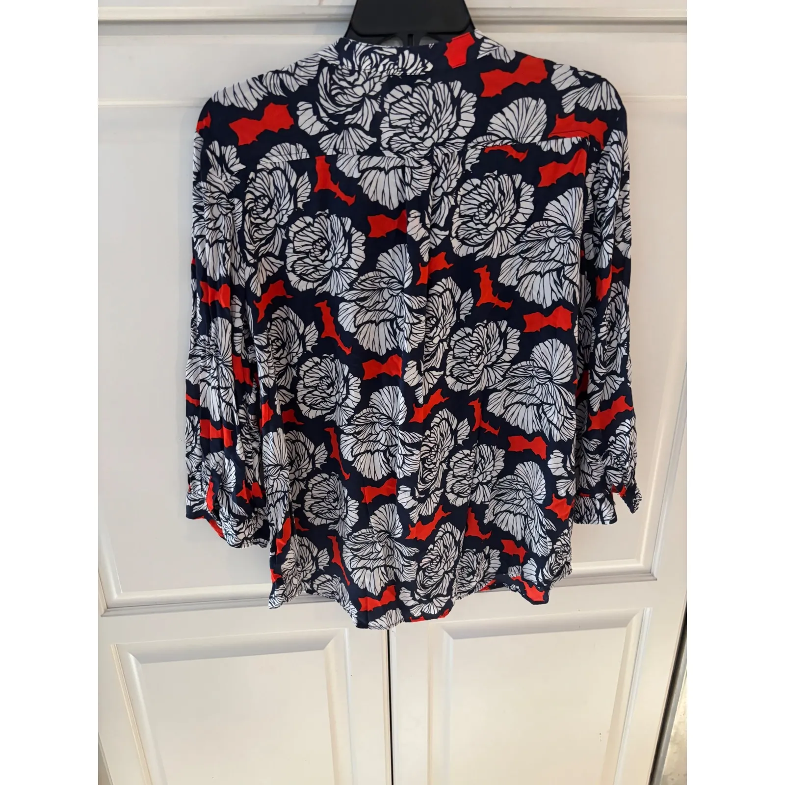 STYLUS‎ Women's Navy White Red Floral Print Button Up Shirt Top XL Blue - Image 5