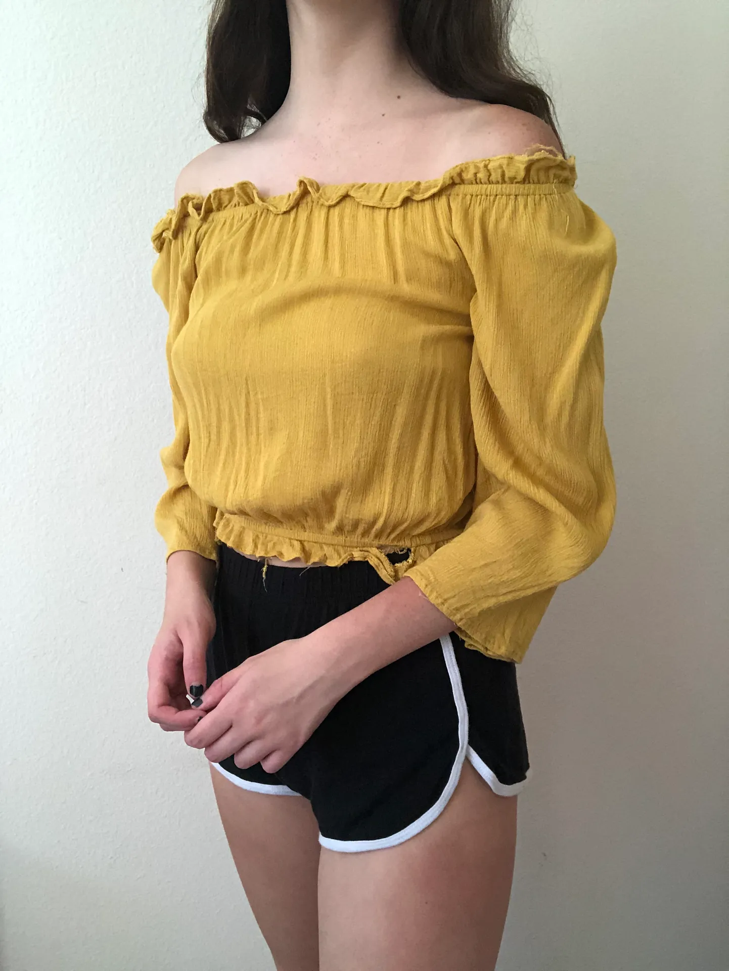 yellow off the shoulder long sleeve top - Image 3