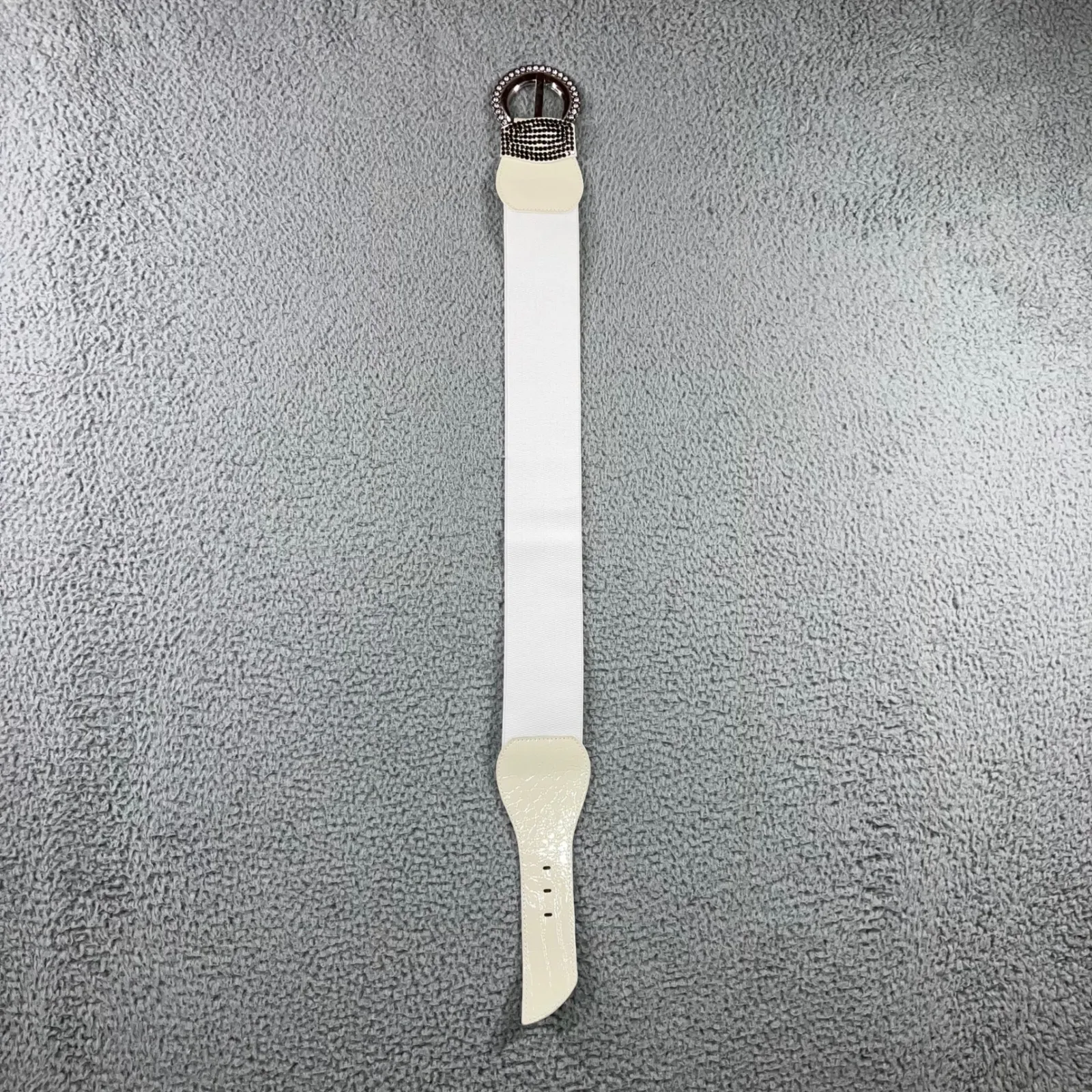 Vintage Y2K Waist Belt Women M/L Elastic Fashion Rhinestone Buckle Statement White - Image 3