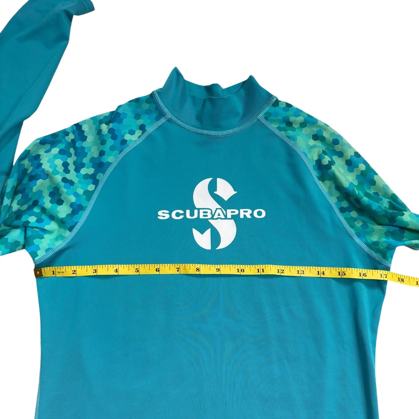 SCUBAPRO Womens Long Sleeve Rash Guard Swim Shirt Teal Hexagon UPF‎ 50 L Blue Size M - Image 5