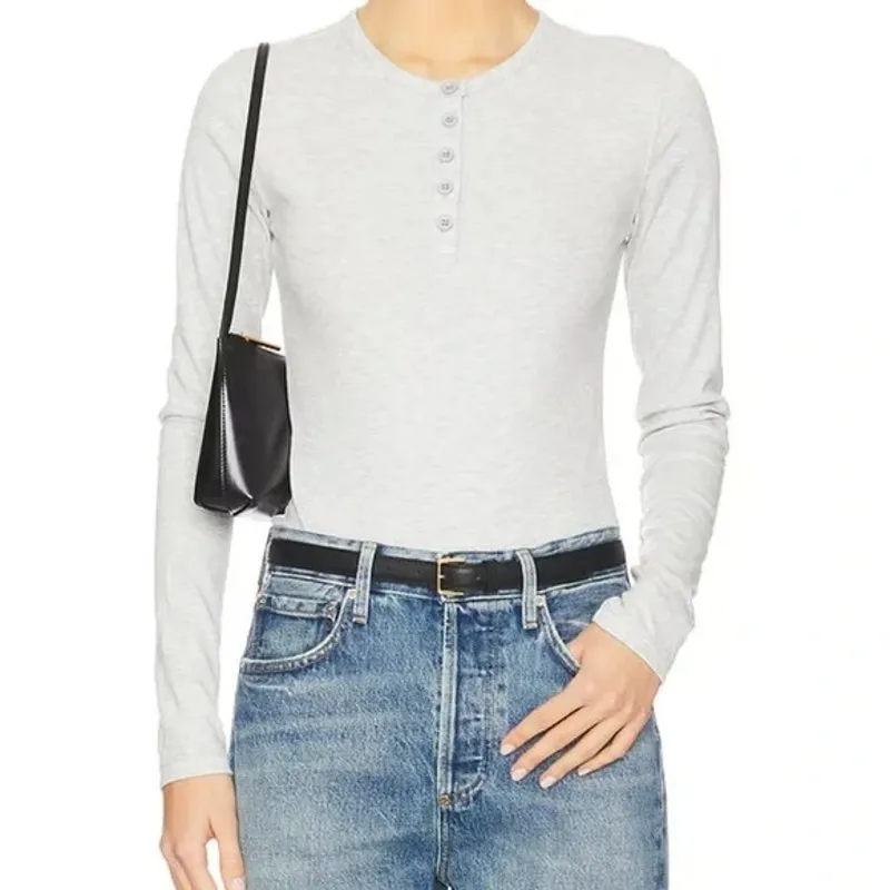 NWT Weworewhat Longsleeve Crewneck Henley Bodysuit Buttons XXS Heather Grey - Image 1