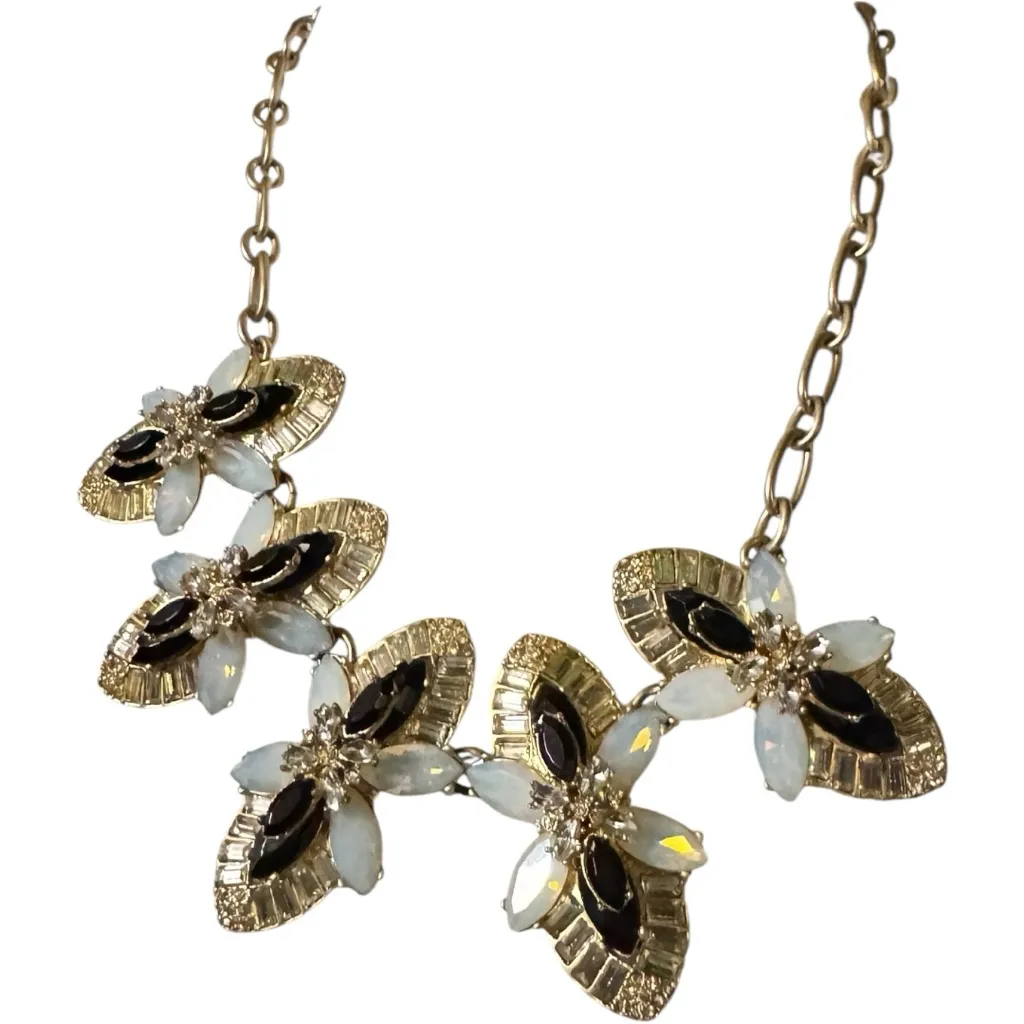 J. Crew Gold-tone Flower Pattern Chunky Fashion Statement Necklace Sz OS - Image 8