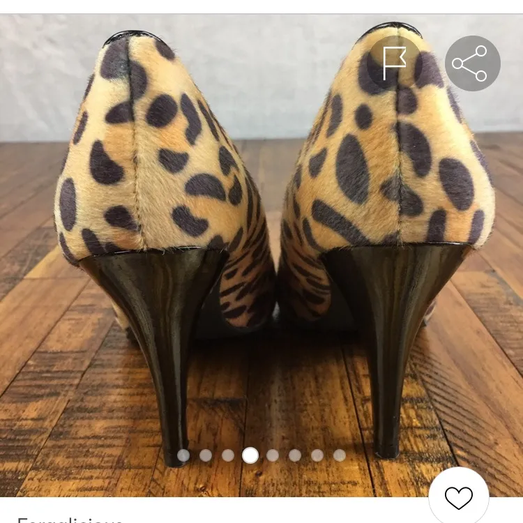 Fergie leopard print heels textured velvet in black & orange 8.5 - Image 7