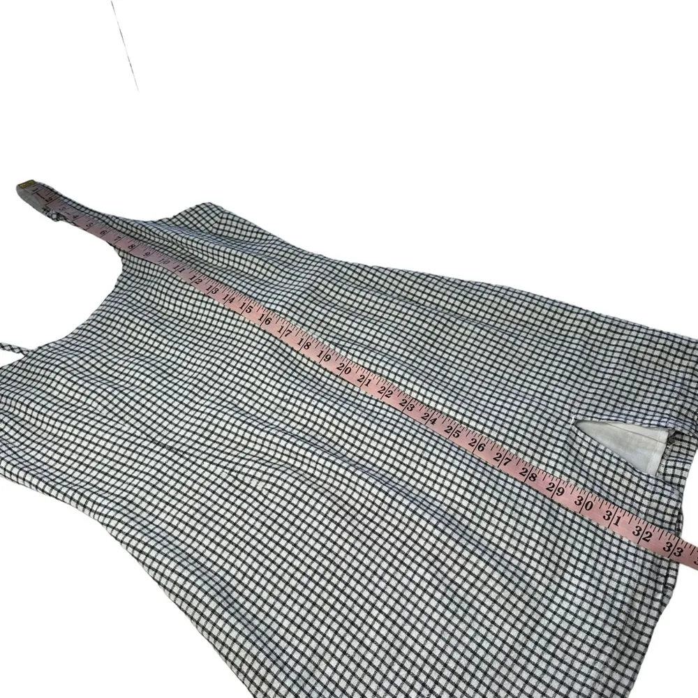 Sz S Black White Check Linen Blend Mini Dress w/ Hair Tie - Image 15