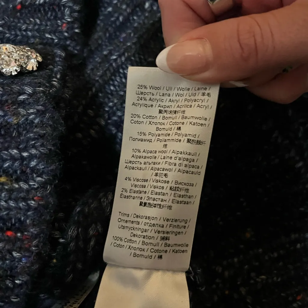 Ganni  Wool Blend Cable-Knit Poplin Collared Cardigan - Image 7