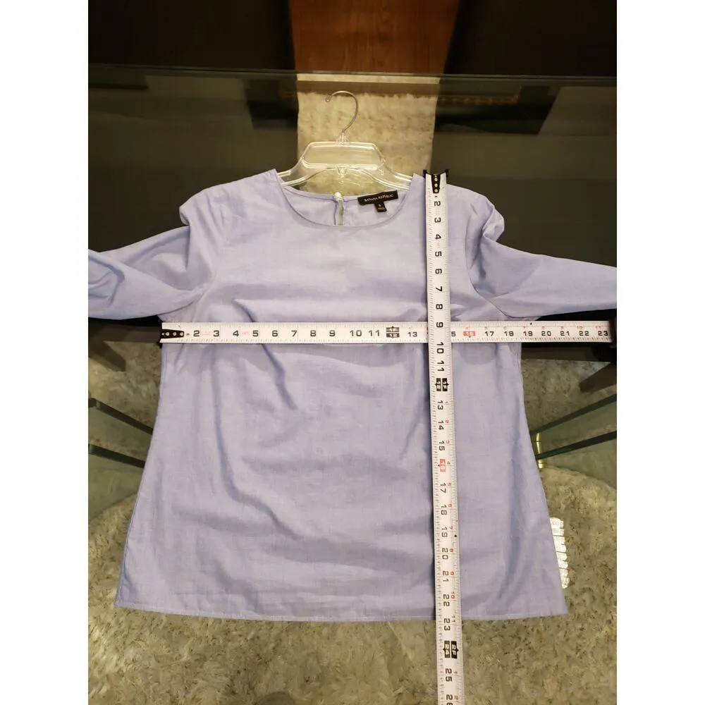 Banana Republic Blouse Women Small Blue Long Sleeve Back Button Pearl Detail - Image 13