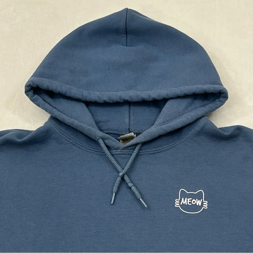 Kitty Cat Meow Hawaiian Floral Graphic Deep Navy Blue Hoodie Sweatshirt Adult S - Image 4