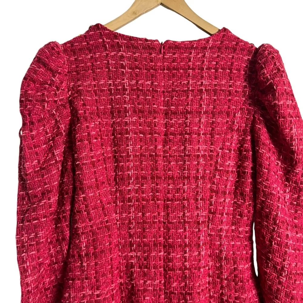Flying Tomato Pink Red Tweed Puff Long Sleeve Sheath Mini Dress Size Medium - Image 7