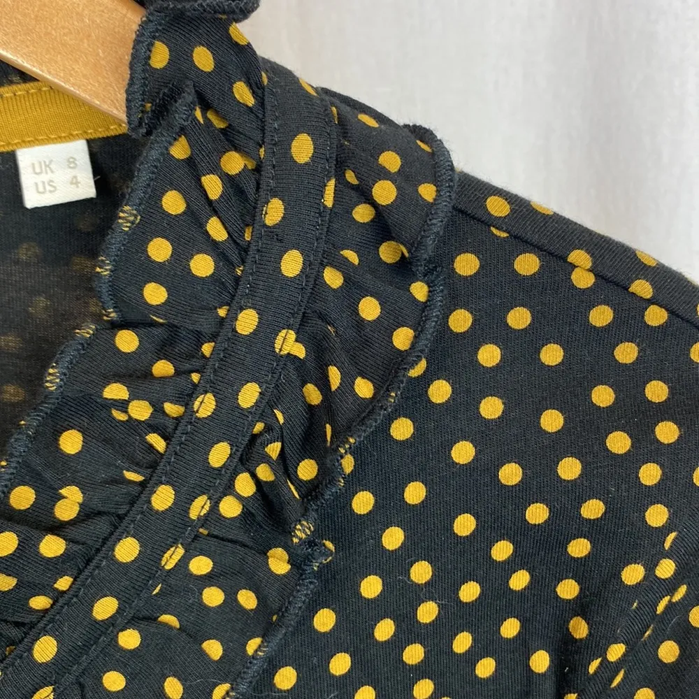 Boden Black & Brown Polka Dot Print Button Down Ruffle Long Sleeve Top 8 - Image 4