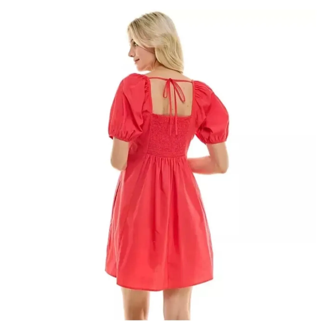 NWT Draper James Women Square Neck Puff Sleeve Tie Back Dress Pink‎ Sz XL Girly - Image 16