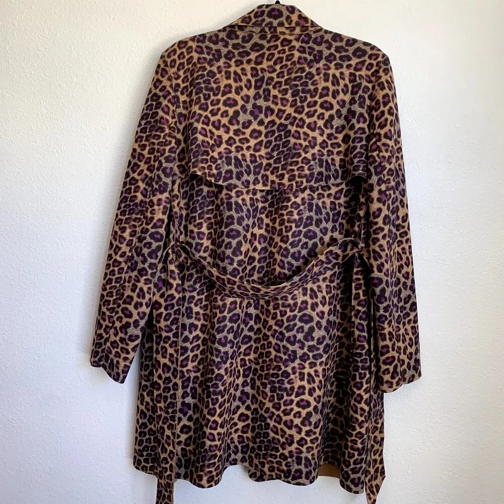 NEW Solitaire Leopard Open Front Drapey Oversized Tie Coat in Tan/Purple - Image 3