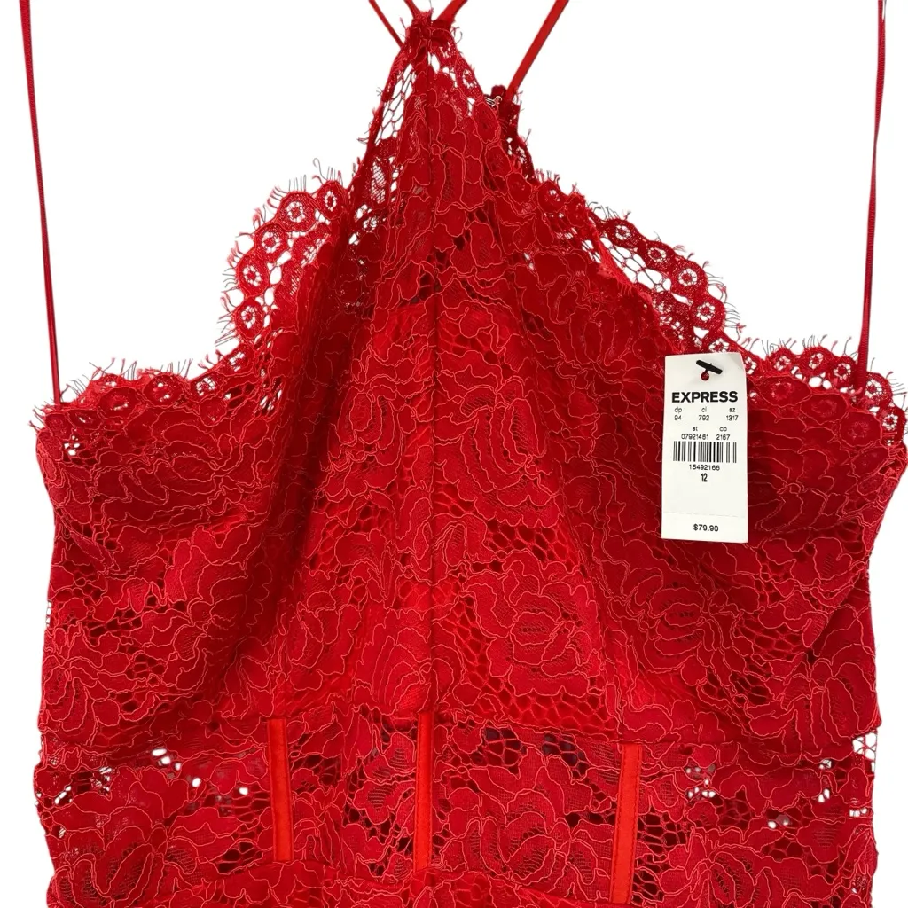 Express Red Lace Corset Dress Bodycon Cocktail New Size 12 - Image 3
