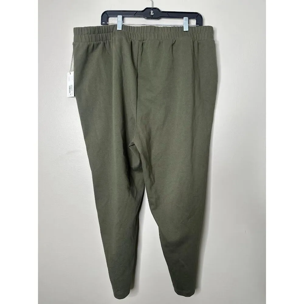 A New Day Knit Pants Straight Womens 1X Olive Green Casual Basic Pockets Pull On - Image 3