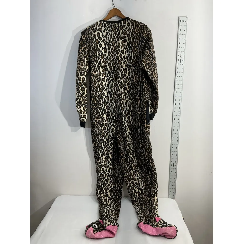 Womans Nick & Nora Sleepwear One Pc Pajamas Small Cheetah Print Full Zip Feet - Image 2