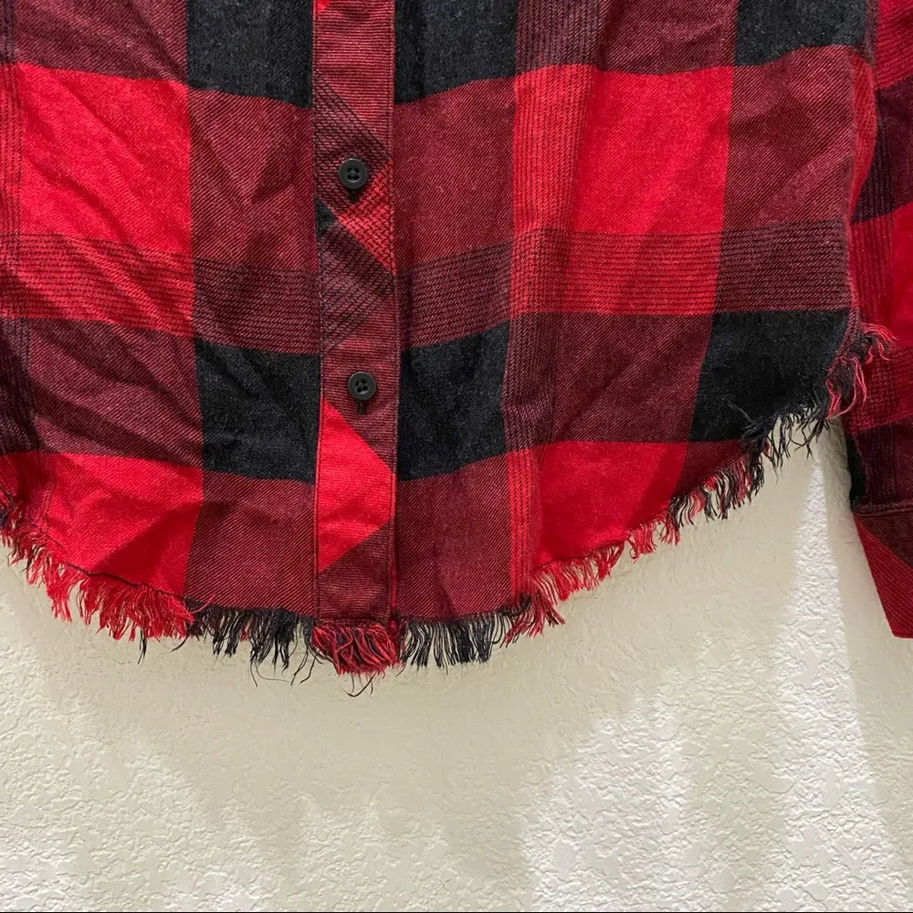Cloth and Stone Red/Black Plaid Buffalo Check Frayed Hem Button Down Shirt S - Image 5