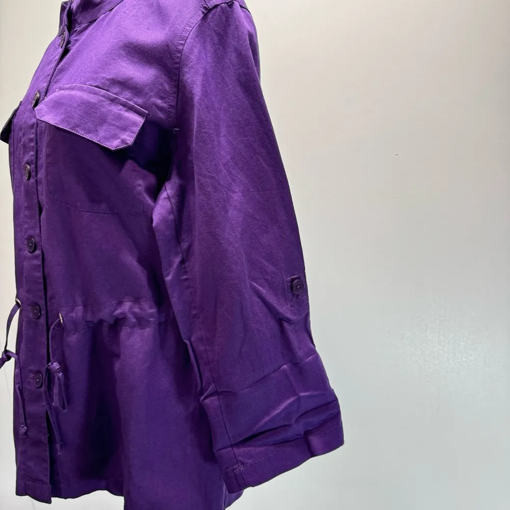 Chico’s Long Sleeve Anorak in Berry Fizz Purple Cotton Linen Blend Jacket 2/L - Image 6