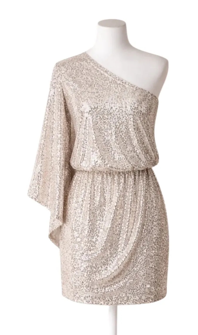 Hailey & Co Silver Sequin One-Shoulder Cocktail Dress | Small - Image 1