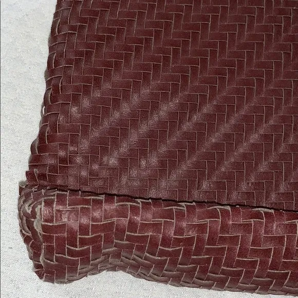 Vintage REVA Woven Faux Leather Crossbody Purse Bag | Burgundy Maroon Fold Over Brown - Image 4