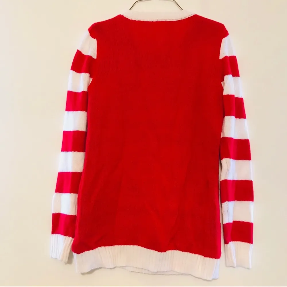 Light up holiday Christmas penguin sweater size S Juniors Red White Stripes - Image 4