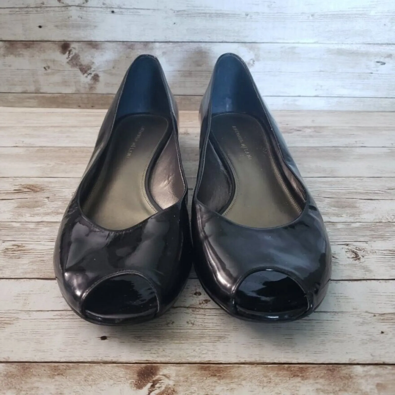 Antonio Melani - Women's Shiny Black Peep Toe Low Heel Size 10 M - Image 3