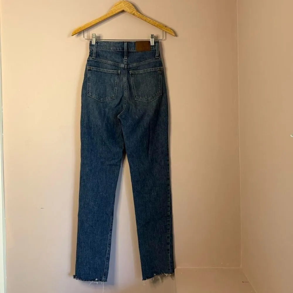 Madewell The Momjean high rise raw frayed hem jeans medium wash denim 23 - Image 5