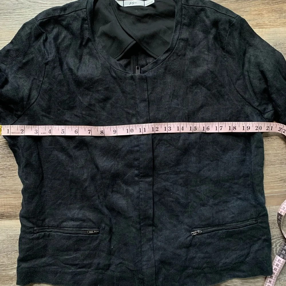 Gibson Black 100% Linen Zip Up Blazer M - Image 3