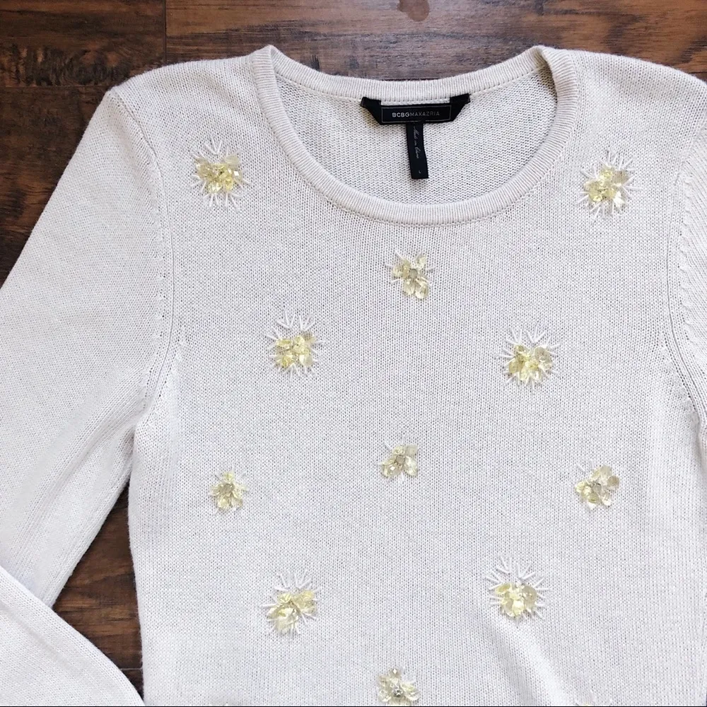 BCBGMaxAzria • Loretta beaded pullover sweater embellished jewel cream ecru - Image 4
